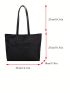 Letter Patch Shoulder Tote Bag Black Pocket Front For Daily