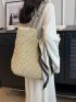 Khaki Straw Bag Twilly Scarf Decor Shoulder Tote Bag For Vacation