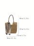 Khaki Straw Bag Twilly Scarf Decor Shoulder Tote Bag For Vacation