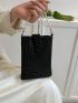 Mini Square Bag Black Studded Decor Faux Pearl Beaded Strap