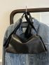 Minimalist Black Hobo Bag With Zipper Pu