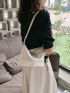 Button Detail Hobo Bag With Zipper Fashion Beige