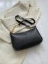 Small Hobo Bag Embossed Detail Solid Black