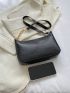 Small Hobo Bag Embossed Detail Solid Black