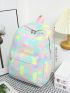 Medium Classic Backpack Colorblock Letter & Heart Graphic Preppy