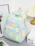 Medium Classic Backpack Colorblock Letter & Heart Graphic Preppy