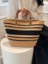 Two Tone Straw Bag Large Capacity For Beach Vacation Travel