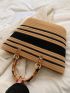 Two Tone Straw Bag Large Capacity For Beach Vacation Travel