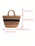 Two Tone Straw Bag Large Capacity For Beach Vacation Travel