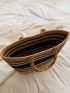 Two Tone Straw Bag Large Capacity For Beach Vacation Travel