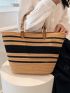 Two Tone Straw Bag Large Capacity For Beach Vacation Travel