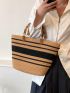 Two Tone Straw Bag Large Capacity For Beach Vacation Travel