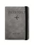 Letter & Plane Embossed Passport Case Bifold PU Multi-Function