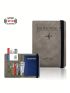 Letter & Plane Embossed Passport Case Bifold PU Multi-Function