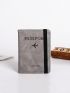 Letter & Plane Embossed Passport Case Bifold PU Multi-Function