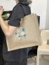 Small Shopper Bag Floral Graphic Vacation Button Decor