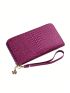 Fashion Pu Women Long Wallet Crocodile Embossed With Zipper