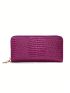 Fashion Pu Women Long Wallet Crocodile Embossed With Zipper