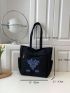 Flower Print Tote Bag Double Handle Casual Style