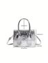 Small Square Bag Crocodile Embossed Top Handle Flap