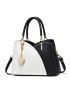 Medium Square Bag Colorblock Double Handle Heart Decor