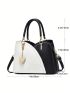 Medium Square Bag Colorblock Double Handle Heart Decor