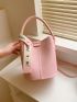 Litchi Embossed Bucket Bag Pink Small Minimalist