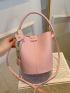 Litchi Embossed Bucket Bag Pink Small Minimalist