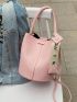 Litchi Embossed Bucket Bag Pink Small Minimalist