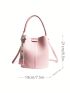 Litchi Embossed Bucket Bag Pink Small Minimalist