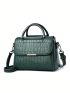 Crocodile Embossed Square Bag Small Green Double Handle