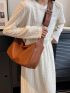 Minimalist Hobo Bag Medium Zipper Brown Elegant