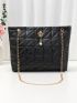 Quilted Shoulder Bag Faux Pearl Decor Black