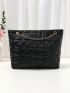 Quilted Shoulder Bag Faux Pearl Decor Black