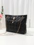 Quilted Shoulder Bag Faux Pearl Decor Black