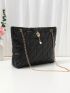 Quilted Shoulder Bag Faux Pearl Decor Black