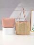 Contrast Binding Straw Bag With Inner Pouch Vacation