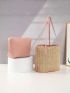 Contrast Binding Straw Bag With Inner Pouch Vacation