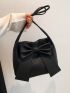 Bow Decor Square Bag Double Handle Black Medium