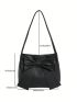 Bow Decor Square Bag Double Handle Black Medium