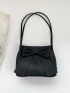 Bow Decor Square Bag Double Handle Black Medium