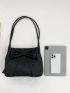 Bow Decor Square Bag Double Handle Black Medium