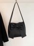 Bow Decor Square Bag Double Handle Black Medium