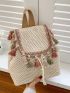 Tassel Decor Straw Bag Small Drawstring Design Vacation