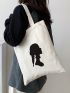 Casual Style Shopper Bag Double Handle Figure Print