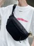 Letter Graphic Fanny Pack Zipper Black Oversized