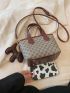 Geometric Pattern Square Bag Double Handle With Bag Charm