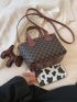 Geometric Pattern Square Bag Double Handle With Bag Charm