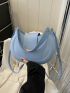 Minimalist Hobo Bag Small Flap Blue Pu