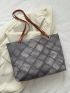 Plaid Pattern Shoulder Tote Bag Black Fashionable For Daily